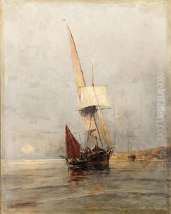 Sailing Boats In The Sunrise by Konstantinos Volanakis