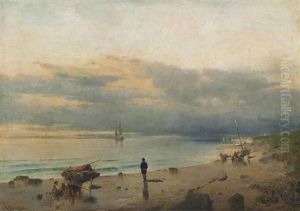 Marine With The Artist By The Shoreline by Konstantinos Volanakis