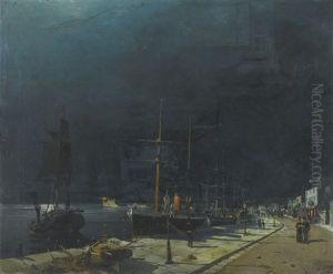 Harbour At Night by Konstantinos Volanakis