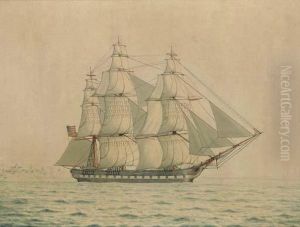 An American Frigate Off A Coast by Lucius A. Briggs