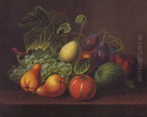 Fruchtestilleben Mit Trauben Und Melonen Auf Einer Marmorplatte by Frederik Wilhelm Voelcker