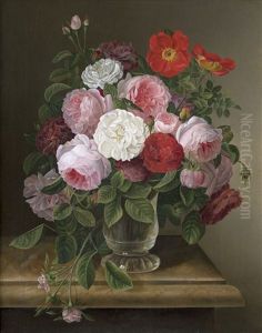 Rosenbouquet In Einer Glasvase Auf Einem Marmortisch