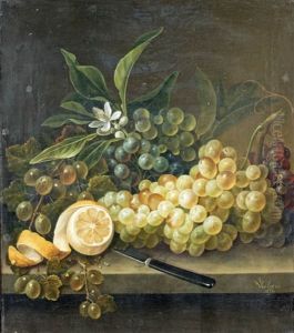 Still Life With Grapes, Knife And Lemon by Gottfried Wilhelm Voelcker