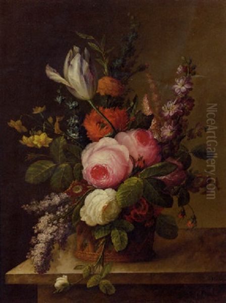 A Still Life With Larkspur, Roses, Poppies, Lilacs, Daffodils, Tulips And Primrose - view 1