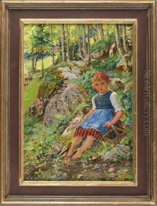 Junges Madchen Beim Beerensammeln Im Wald
