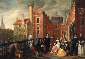 A Group Portrait Of A Family With A Royal Prince In The Courtyard Of A Palace