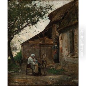 Woman And Child At Spinning Wheel by Douglas Volk