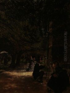 Waldlichtung Mit Zwei Malern Vor Staffeleien, Begleitet Von Eleganten Damen by Douglas Volk
