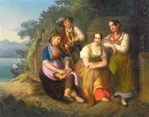 Musizierende An Einem See by Wilhelm (Johann W.) Voelker