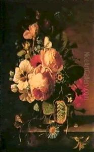 A Still Life Of Flowers On A Marble Edge by Wilhelm (Johann W.) Voelker