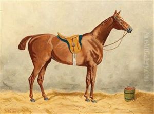 Saddled Horse In The Stable by Emil Volkers