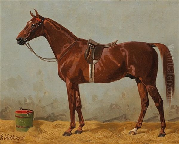 Saddled Chestnut In The Stable - view 1