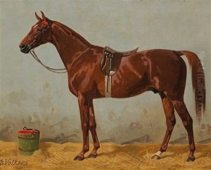 Saddled Chestnut In The Stable by Emil Volkers