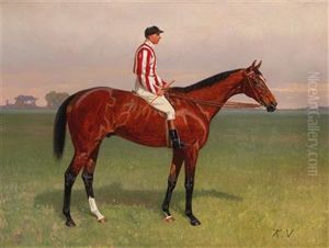 Portrait Of A Jockey On His Horse by Karl Volkers