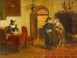 Historisches Interieur Mit Drei Herren