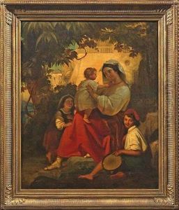 Sudlandische Mutter Mit Ihren Drei Kindern Unter Einem Schattenspendenden Baum by Wilhelm Volkhart