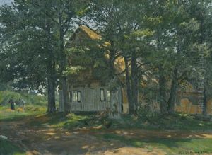 Von Baumen Umgebenes Bauernhaus In Der Eifel by Hans Richard Von Volkmann
