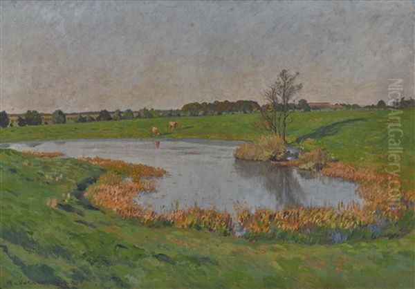 Teichlandschaft Mit Weidenden Pferden - view 1