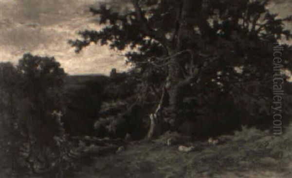 Shepherd And His Flock In A Country Landscape - view 1