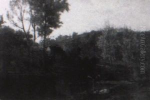 Cattle At A Stream With A Cottage In The Background by Charles Volkmar