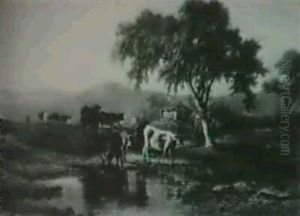 Cattle By A Stream by Charles Volkmar