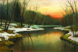 Paysage D'hiver Au Coucher De Soleil by Efim Efimovich Volkov