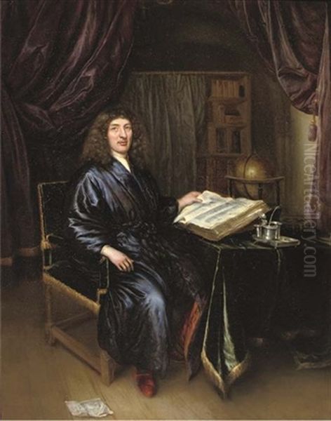 Portrait Of A Gentleman In A Blue Dressing Gown, Seated At A Table In His Study - view 1