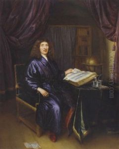 Portrait Of A Gentleman In A Blue Dressing Gown, Reading At A Library Table