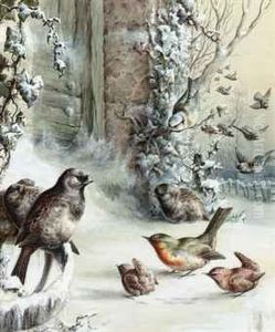 Robins And Wrens In A Winter Landscape by Harry Bright