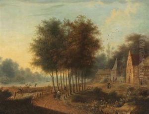 Flusslandschaft Mit Spaziergangern