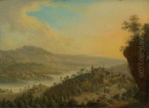 River Landscape With Figures by Johann Christian Vollerdt or Vollaert