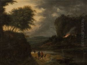 River Landscape With Burning Castle