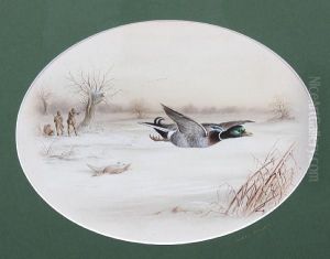 Winter Landscape With Shooting Party And Amallard In Flight