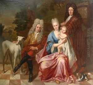 A Portrait Of A Noble Family Seated In A Garden With A Dog