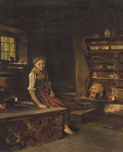 Madchen In Tracht In Einer Alten Kuche - view 1
