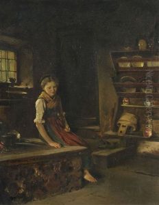 Junges Madchen In Der Kuche by Ludwig Vollmar