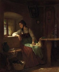 Junge Frau Am Fenster by Ludwig Vollmar