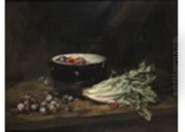Still Life Of Lettuce And Plums In A Bowl - view 1