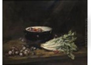 Still Life Of Lettuce And Plums In A Bowl