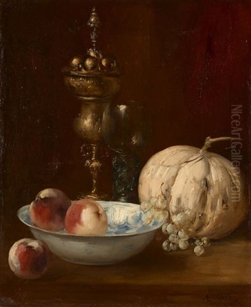 Composition Au Melon Et Au Romer, Raisins Et Peches - view 1
