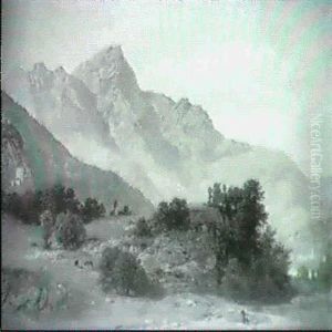 Alpine Landscape With Figures On A Path