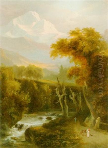 Gebirgslandschaft Mit Fluss Und Staffagefiguren - view 1