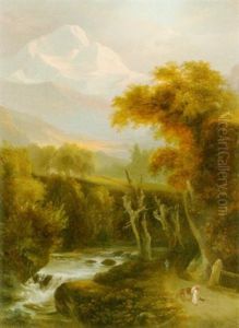 Gebirgslandschaft Mit Fluss Und Staffagefiguren