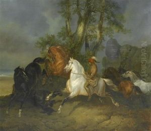Indianer Bei Der Pferdejagd by Johann Georg Volmar