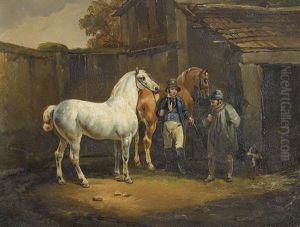 Zwei Pferde Vor Gehoft by Joseph Simon Volmar