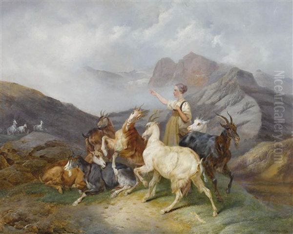 Berglandschaft Mit Hirtin Und Ziegen - view 1