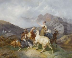 Berglandschaft Mit Hirtin Und Ziegen by Joseph Simon Volmar