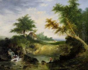 Anglers In A Wooded River Landscape