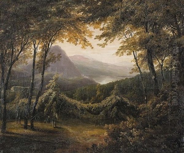 Mutter Und Kind Unter Hopfenranken In Waldiger Landschaft - view 1
