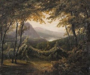 Mutter Und Kind Unter Hopfenranken In Waldiger Landschaft